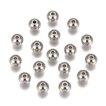 201 Stainless Steel Beads, Solid Round, Stainless Steel Color, 6mm, Hole: 1.5mm