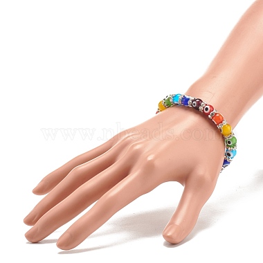 Colorful Evil Eye Lampwork Beaded Stretch Bracelet with Crystal Rhinestone for Women(BJEW-JB07872-02)-3