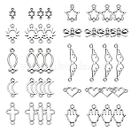120Pcs 12 Styles Tibetan Style Alloy Links Connector Charms, Hollow Links, Antique Silver, Mixed Shapes, 10~30.5x5.5~12x1~2mm, Hole: 1~1.8mm, 10pcs/set(FIND-GA0005-51)