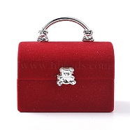 Lady Bag with Bear Shape Velvet Jewelry Boxes, Portable Jewelry Box Organizer Storage Case, for Ring Earrings Necklace, Red, 5.7x4.4x5.5cm(VBOX-L002-E02)