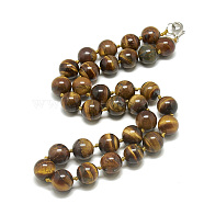 Natural Tiger Eye Beaded Necklaces, with Alloy Lobster Clasps, Round, 18.1 inch~18.5  inch(46~47cm), round: 11.5~12mm(NJEW-S405-12)