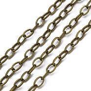 Iron Cable Chains, Textured, Unwelded, with Spool, Flat Oval, Antique Bronze Color, 11x7x1.5mm, about 164.04 Feet(50m)/roll(CHT023Y-AB)