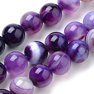 Natural Striped Agate/Banded Agate Beads Strands, Dyed, Round, Blue Violet, 8mm, Hole: 1mm, about 47pcs/strand, 14.96 inch(38cm)(X-G-S259-04F-8mm)