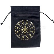 Twelve Constellations Pattern Velvet Packing Pouches, Drawstring Bags, Rectangle, Black, 18.2x12.8~13.5x0.2cm(TP-WH0020-01A)