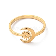 Ion Plating(IP) 304 Stainless Steel Moon & Sun Open Cuff Ring for Women, Golden, Inner Diameter: 17mm(RJEW-K245-33G)