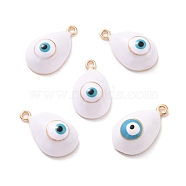 Alloy Enamel Pendants, Evil Eye, Teardrop, White, 19x11.5x6.5mm, Hole: 1.6mm(ENAM-D023-06KCG)