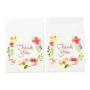 Rectangle OPP Self-Adhesive Bags, with Word Thank You and Flower Pattern, for Baking Packing Bags, Colorful, 17.4x14x0.02cm, 100pcs/bag(X-OPP-A003-01B)