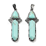 Synthetic Turquoise Sword Big Pendants, Rack Plating Antique Silver Plated Brass Charms, Cadmium Free & Lead Free, 51x20x9mm, Hole: 6.5x5mm(G-Q163-08AS-09)