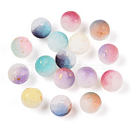 Frosted Baking Painted Crackle Glass Beads with Glitter Powder, Two Tone, Round, Mixed Color, 10x9.5mm, Hole: 1.8mm, about 780pcs/1000g(DGLA-T004-01A)