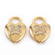 Brass Clear Cubic Zirconia Pendants, Nickel Free, Heart, Real 18K Gold Plated, 18x13x4.5mm, Hole: 5x5mm(KK-N233-090-NF)
