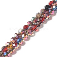 Transparent Electroplated Glass Beads Strands, Multi-color Plated, Faceted(32 Facets), Round, FireBrick, 6x5.5mm, Hole: 1.2mm, about 94pcs/strand, 19.88 inch(50.5cm)(GLAA-G097-04B)