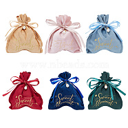 6 Sets 6 Colors Velvet Jewelry Drawstring Gift Bags, Wedding Favor Candy Bags, with Iron Findings and Plastic Imitation Pearl Pendants, Gold Stamping Word Sweet Moment, Mixed Color, 17.5x13.8cm, 1 set/color(ABAG-BC0001-46)