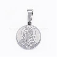 304 Stainless Steel Pendants, Flat Round, with Mother & Son, Stainless Steel Color, 17x15x1mm, Hole: 8x4mm(STAS-H355-22P)