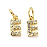 Brass Micro Pave Cubic Zirconia Pendants, with Jump Ring, Letter E, 9x4.5x1.5mm, Hole: 3.6mm(KK-M273-02G-E)
