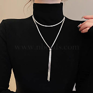 Stainless Steel Snake Chain Slider Lariat Necklaces for Women, Stainless Steel Color, 31.89 inch(81cm)(FS-WG6B247-01)