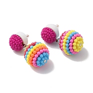 Resin Waxberry Round Ball Dangle Stud Earrings, Iron Jewelry for Women, Colorful, 37.5mm, Pin: 0.7mm(EJEW-O073-01G)