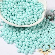 6/0 Opaque Baking Paint Glass Seed Beads, Teardrop, Light Cyan, 4.5~5x4x3~3.5mm, Hole: 0.9mm, about 5625Pcs/Pound(SEED-M012-02A-04)