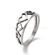 201 Stainless Steel Hollow Heart Finger Ring for Valentine's Day, Stainless Steel Color, US Size 6 1/2(16.9mm)(RJEW-J051-35P)