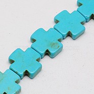 Synthetic Turquoise Beads Strands, Dyed, Greek Cross, Dark Turquoise, 20x20x5mm, Hole: 1mm, about 262pcs/1000g(TURQ-G118-20x20mm-11)