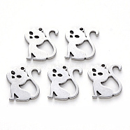 304 Stainless Steel Charms, Laser Cut, Cat Shape, Stainless Steel Color, 14.5x12.5x1mm, Hole: 1.2mm(X-STAS-N092-69)