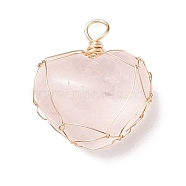 Natural Rose Quartz Pendants, with Real 18K Gold Plated Copper Wire Wrapped, Heart, 27.5x23.5x11mm, Hole: 3.8mm(PALLOY-JF01659-01)