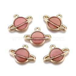 Alloy Enamel Pendants, Planet, Golden, Pink, 12x16.5x2.5mm, Hole: 1mm(X-ENAM-O027-05C)