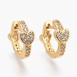 Heart Clear Cubic Zirconia Small Chunky Hoop Earrings for Women, Brass Micro Pave Cubic Zirconia Hinged Hoop Earrings, Real 18K Gold Plated, 12x14x4mm, Pin: 1mm(EJEW-SZ0002-41)