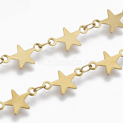 304 Stainless Steel Link Chains, Star Sequin Chains, Soldered, Golden, star: 12.3x7x0.3mm, link: 3.6x2.3x0.3mm, about 39.37 inch(1m)/strand(CHS-S006-JN951-2)