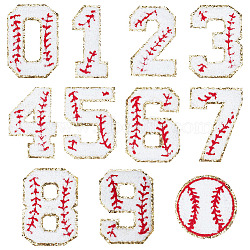 11Pcs Number 0~9 & Flat Tennis Shaped Towel Embroidery Style Cotton Iron on/Sew on Patches, Appliques, Badges, for Clothes, Dress, Hat, Jeans, Mixed Color, 63~72x32~63X2.5mm(DIY-NB0007-60)