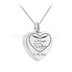 Stainless Steel Heart Urn Ashes Pendant Necklace, Word To My Dad Memorial Jewelry for Men Women, Stainless Steel Color, 19.69 inch(50cm)(BOTT-PW0002-025C-P)