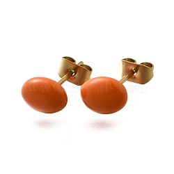 304 Stainless Steel Stud Earrings, Bean, Real 18K Gold Plated, Orange, 8x6mm(EJEW-C133-05A-G)