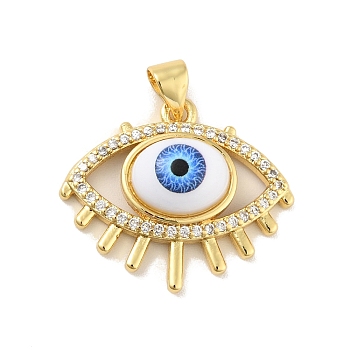 Brass Micro Pave Cubic Zirconia Pendants, with Enamel, Cadmium Free & Lead Free, Long-Lasting Plated, Evil Eye, Real 18K Gold Plated, Royal Blue, 20x24x6.5mm, Hole: 4x3.5mm