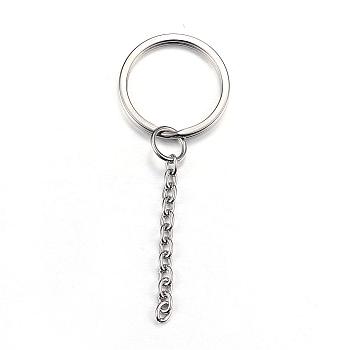 304 Stainless Steel Split Key Rings, Keychain Clasp Findings, Stainless Steel Color, 68mm