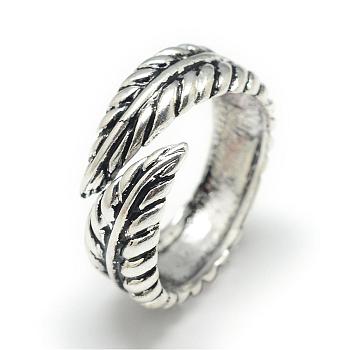Adjustable Alloy Cuff Finger Rings, Leaf, Size 7, Antique Silver, 17mm