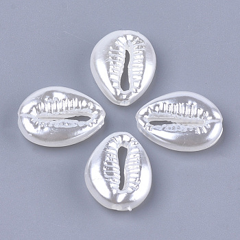 Acrylic Imitation Pearl Beads, Cowrie Shell Shape, White, 18x13.5x5mm, Hole: 1.8mm, about 730pcs/500g