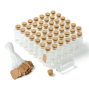 100Pcs 2 Styles Glass Cork Bead Containers, Wishing Bottles with 100Pcs Kraft Paper Tags, Clear, 2.2x5~6cm, 22x50~62mm, 50pcs/style