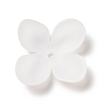 Transparent Acrylic Bead Caps, 4-Petal, Frosted, Flower, White, 26x26.5x5mm, Hole: 1.8mm, about 769pcs/500g