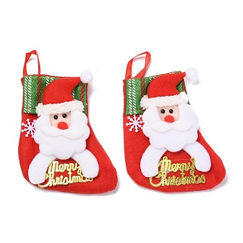 Cloth Hanging Christmas Stocking, Candy Gift Bag, for Christmas Tree Decoration, Santa Claus with Word Merry Christmas, Red, 125x125x20.5mm