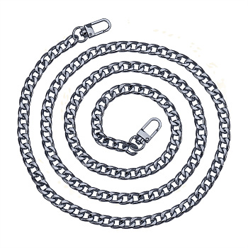 Bag Strap Chains, Iron Curb Link Chains, with Swivel Lobster Claw Clasps, Gunmetal, 63 inch(160cm), 0.95cm