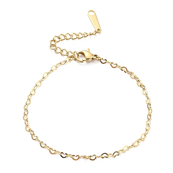 304 Stainless Steel Heart Link Chain Bracelet for Women, Golden, 8 inch(20.4cm)