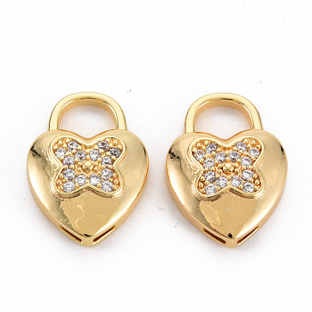 Brass Clear Cubic Zirconia Pendants, Nickel Free, Heart, Real 18K Gold Plated, 18x13x4.5mm, Hole: 5x5mm