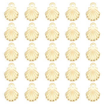 200Pcs 304 Stainless Steel Charms, Shell Charms, Real 24K Gold Plated, 7.5x5.5x0.5mm, Hole: 0.8mm