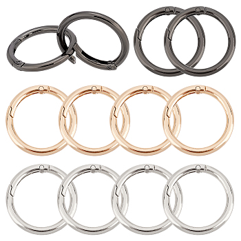 Elite 12Pcs 3 Colors Alloy Spring Gate Rings, Round Ring, Mixed Color, 5 Gauge, 40x4.5mm, 4pcs/color
