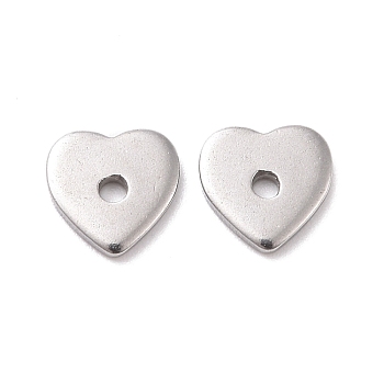 304 Stainless Steel Beads, Heart, Stainless Steel Color, 6x6x1mm, Hole: 1mm