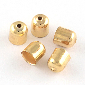 Column Iron Cord Ends, End Caps, Light Gold, 7x6mm, Hole: 1mm, Inner Diameter: 5mm