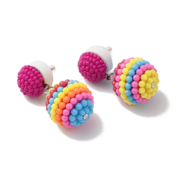 Resin Waxberry Round Ball Dangle Stud Earrings, Iron Jewelry for Women, Colorful, 37.5mm, Pin: 0.7mm
