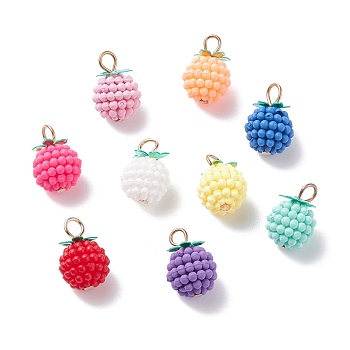 (Defective Closeout Sale: Metal Oxidation) Rubberized Style ABS Plastic Pendants, with Iron Loops, Golden, Berry, Mixed Color, 17x12mm, Hole: 4x3.5mm