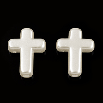 ABS Plastic Imitation Pearl Beads, Cross, Creamy White, 15.5x12x4.5mm, Hole: 2mm