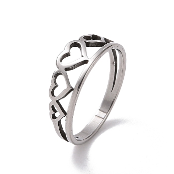 201 Stainless Steel Hollow Heart Finger Ring for Valentine's Day, Stainless Steel Color, US Size 6 1/2(16.9mm)
