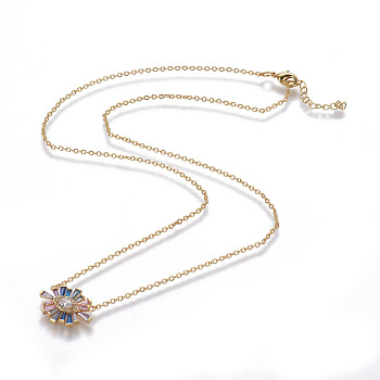 Brass Cubic Zirconia Pendant Necklaces, with Lobster Claw Clasps and Cable Chains, Golden, 18.1 inch~18.5 inch(46~47cm)